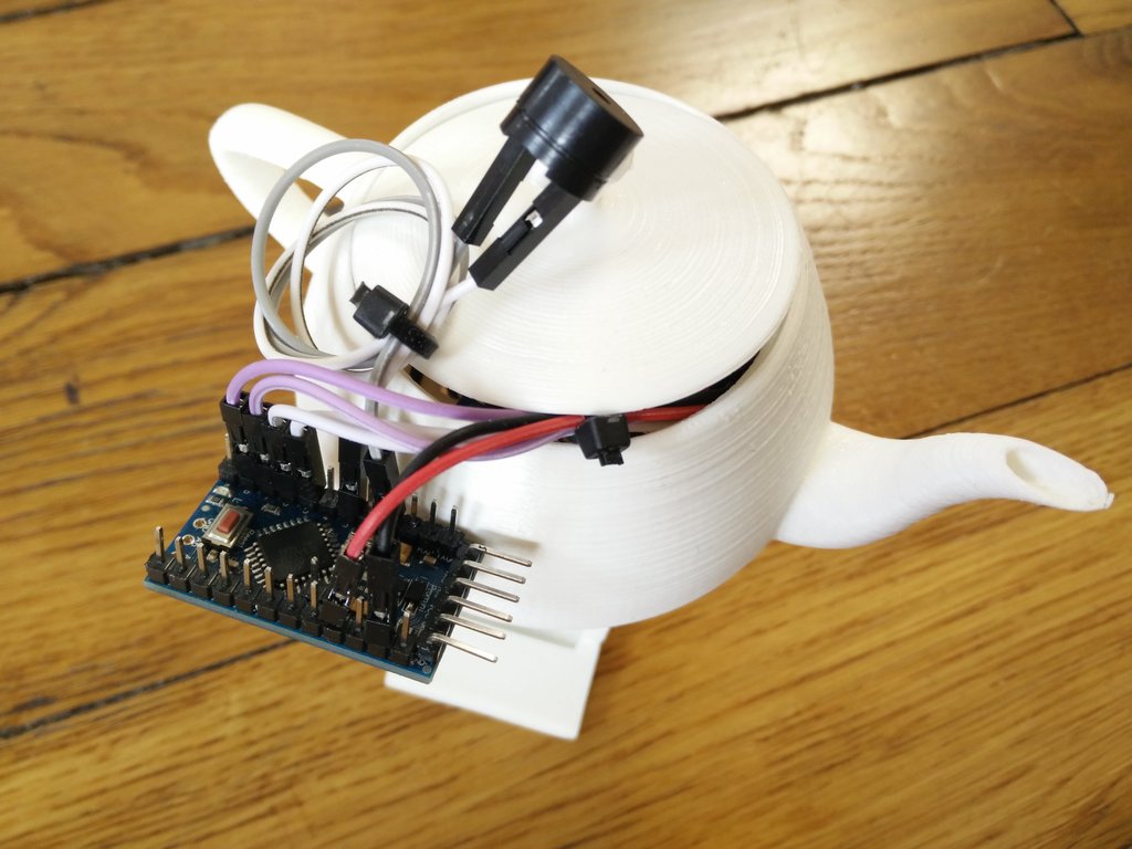 The Arduino board of the robotic teapot with a piezo sounder